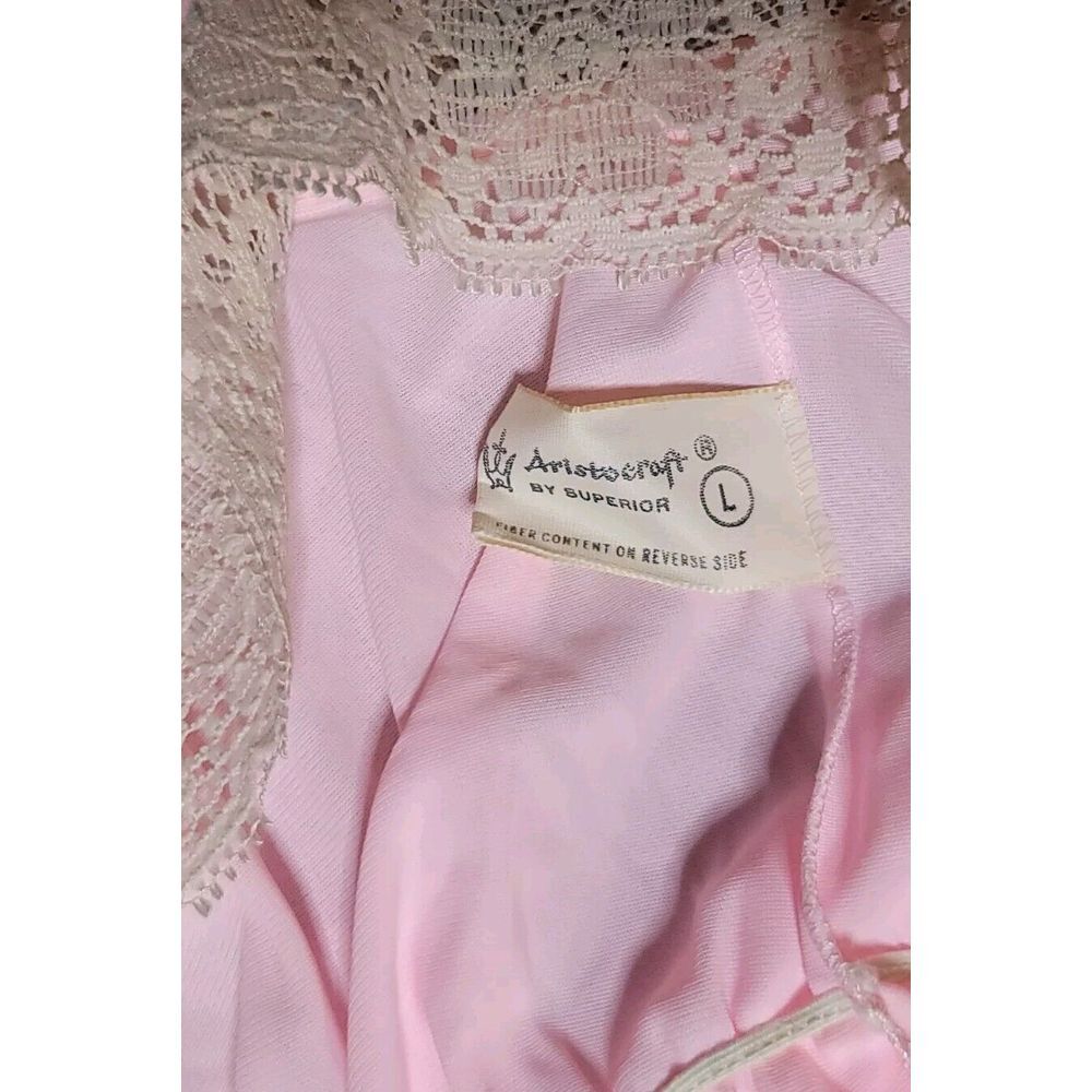 Vintage Aristocrat Pink Long Nightgown Lingerie Large V‎ Neck Gorgeous Lace Trim - Picture 6 of 8